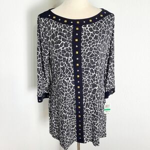 Style & Co. Black & White Print Tunic w/Gold & Silver Stud Accents, Size PL, NWT